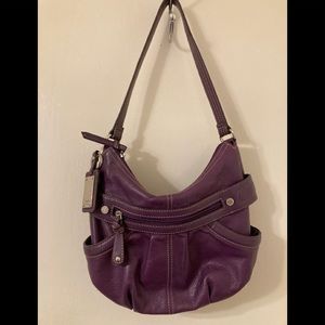 Cool Purple Leather Pocketbook Shoulder Bag Satchel Matching Key Ring Zipper